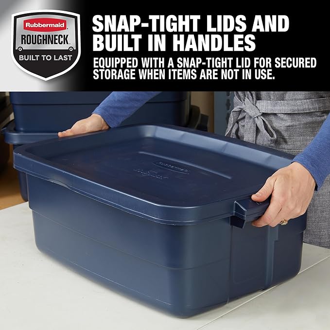 Rubbermaid Roughneck Tote 10 Gal, 8 Pack, Made in USA, Dark Indigo Metallic - Image 3