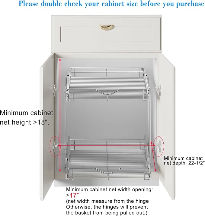 DINDON 2 Tier Pull Out Cabinet Organizer, Double Tier Wire Basket Slide Out - Image 4