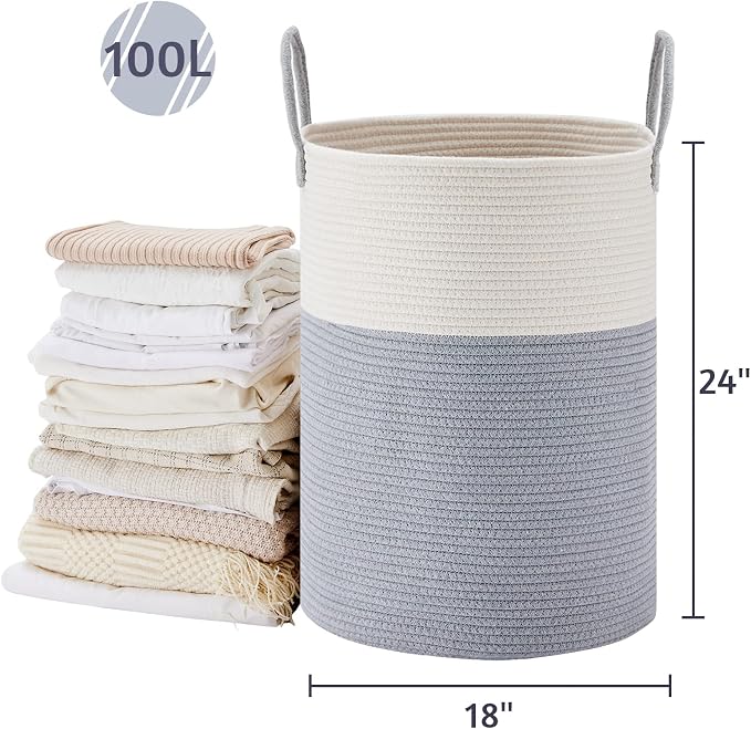 VIPOSCO Large Laundry Hamper, Tall Woven Rope Storage Basket - Image 5
