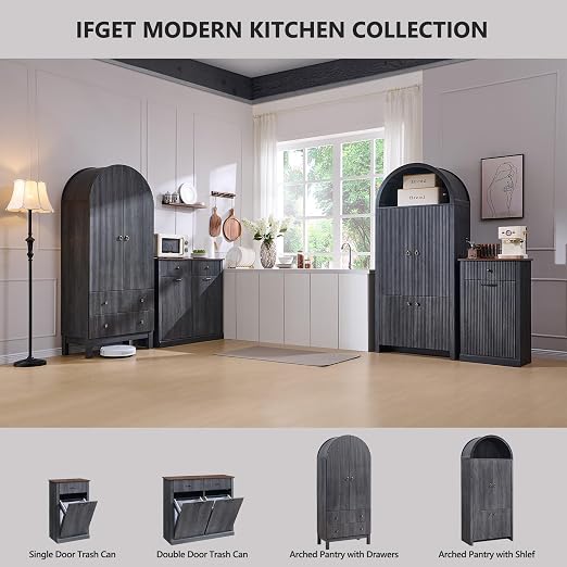 Modern Double Tilt-Out Trash Cabinet, 20 Gallon Fluted Laundry Hamper Cabinet - Image 6