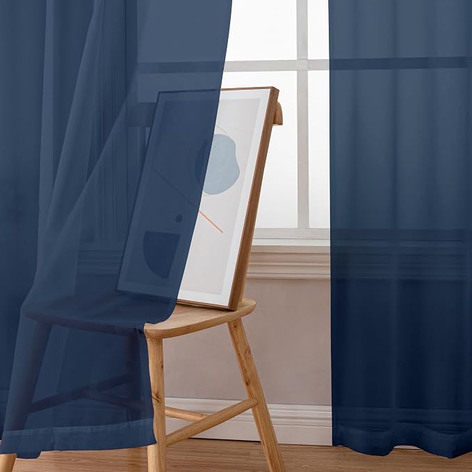 Chyhomenyc Sheer Navy Blue Curtains 90 inches Long 2 Panels, Light Filtering - Image 4