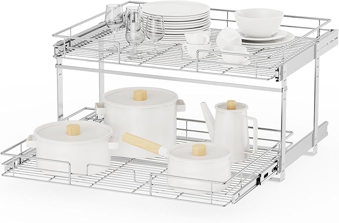 ROOMTEC Individual Pull Out Cabinet Organizer, 2 Tier Spice Rack Organizer by ROOMTEC