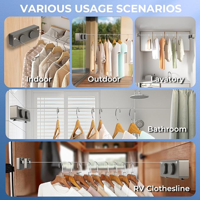 Retractable Clothesline Indoor Outside Heavy-Duty, Upgrade 304 Double Stainless - Image 3