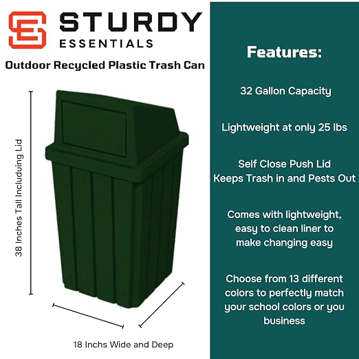 32 Gallon Square Slatted 100% Recycled Plastic Heavy-Duty Commercial Outdoor or - Image 2