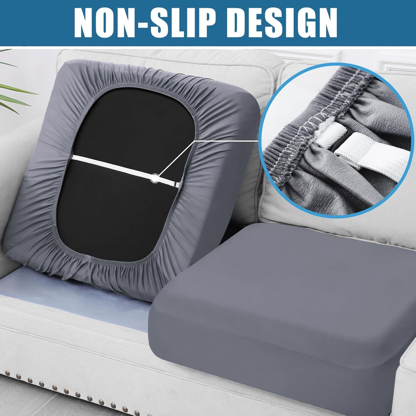 Smiry Waterproof Couch Cushion Covers, Stretch Washable Sofa Cushion Cover, Soft Sofa Slipcover Elastic Non-Slip Furniture Protector for Pets, Kid (3 Pack, Grey)