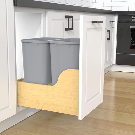 Double 35 Quart Pullout Under Cabinet Trash Cans Solid Wood Bottom, - Image 4