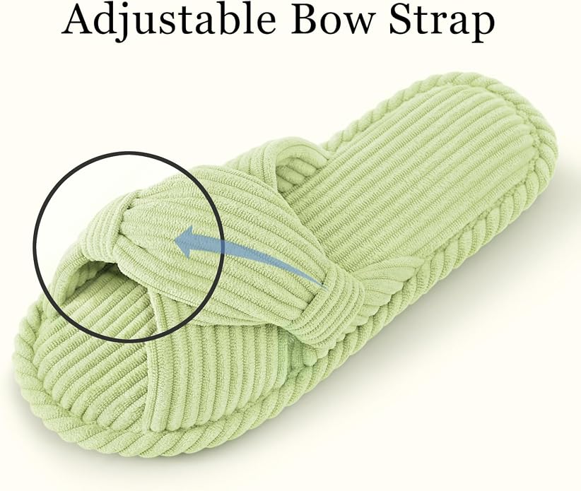 Evshine Summer House Slippers for Women Corduroy Cross Bow Indoor Slippers Open - Image 2