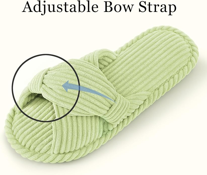 Evshine Summer House Slippers for Women Corduroy Cross Bow Indoor Slippers Open - Image 2
