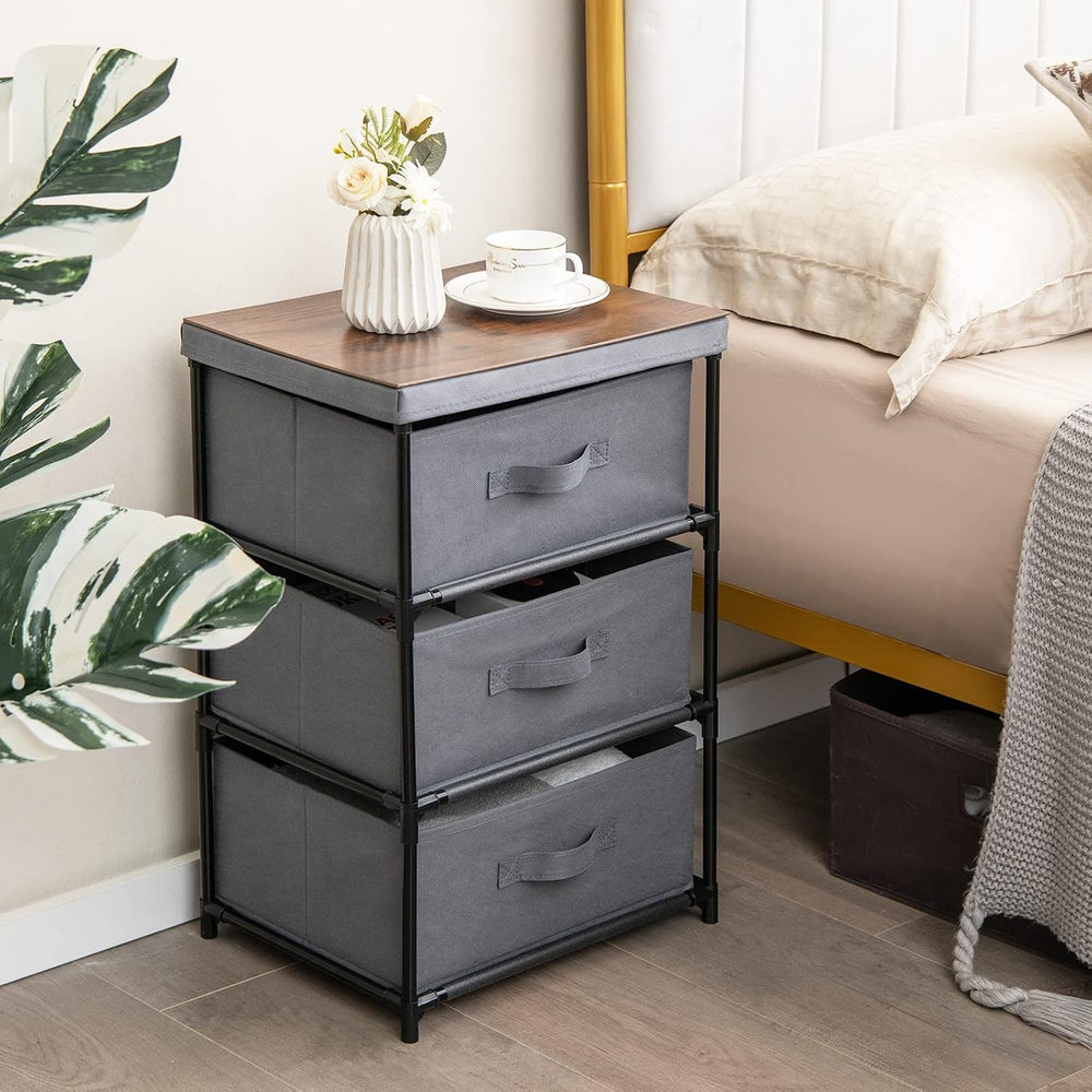 GOFLAME Fabric Dresser Set of 2 with 3 Drawers, Nightstand for Bedroom, Bedsi...