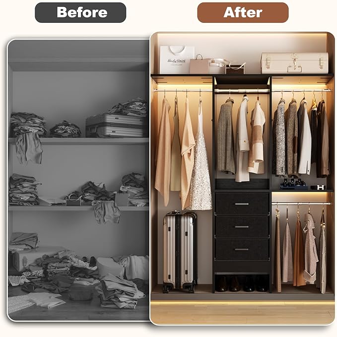 4FT Small Closet System with 3 Fabric Drawers, Flexible Built-In Clothes - Image 3