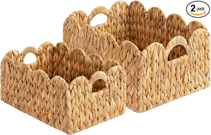 Set of 2 Scalloped Edge Wicker Storage Basket by RattanWebbingMeshRolls