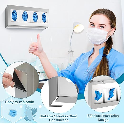 Blulu 2 Pack Glove Box Holder/Dispenser Stainless Steel Quad Wall Mounted Glove - Image 3