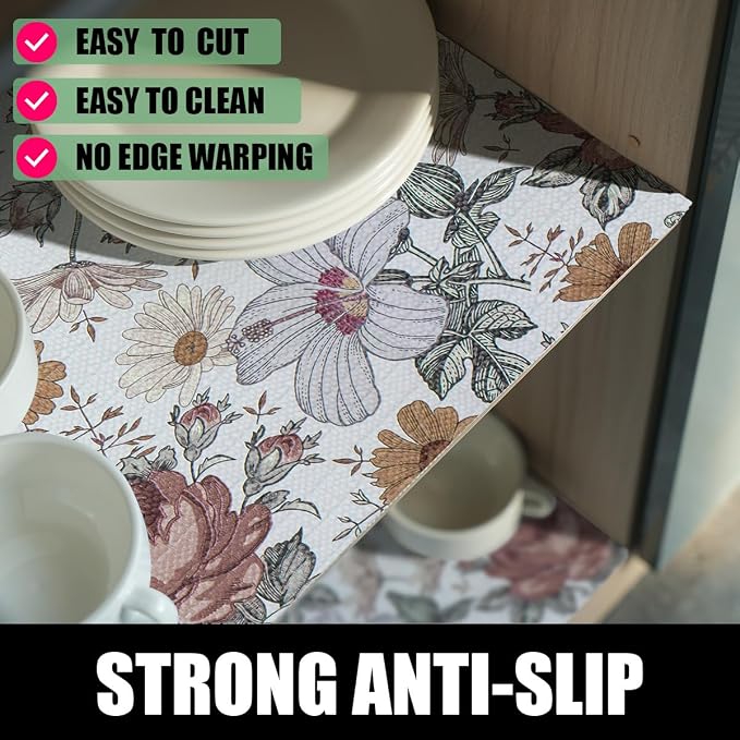 Floral Drawer Shelf Liners, 12IN x 20FT Non Adhesive and Strong Non-Slip - Image 2