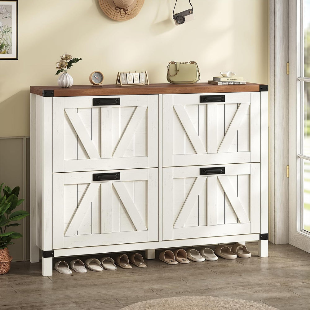 47" Farmhouse Shoe Cabinet with 4 Flip Drawers for Entryway, Hallway