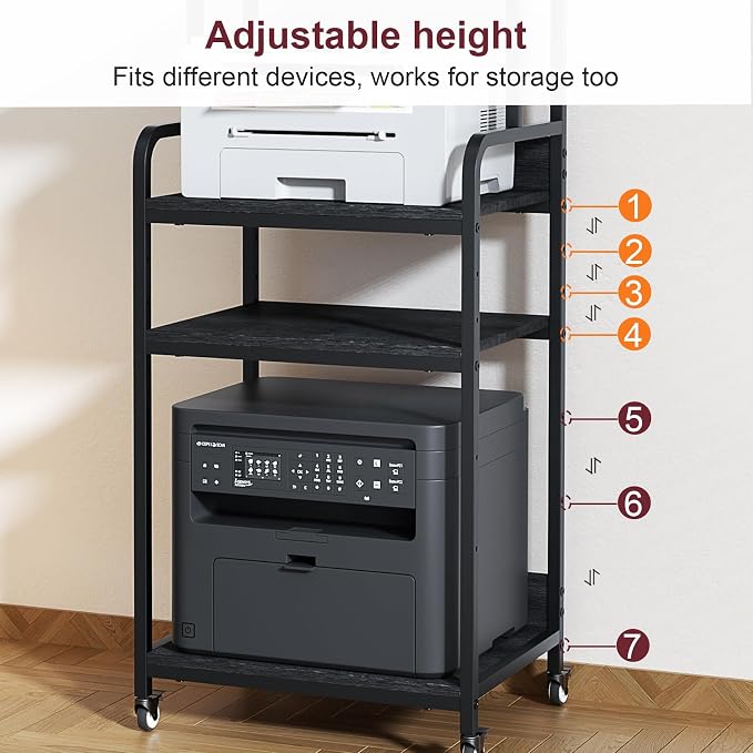 4 Tier Printer Stand with Storage Shelf, Large Tall Printer Table - Image 5