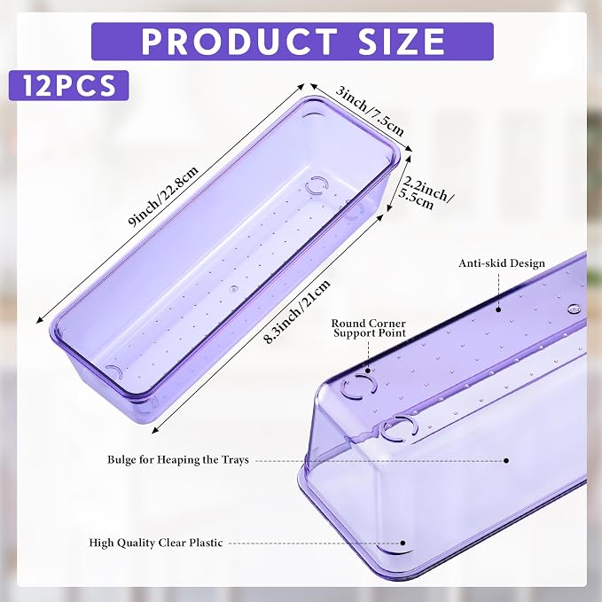 Maitys 12 Pcs Vanity Drawer Organizer 9 x 3 x 2 Inches Clear Plastic Utensil - Image 2