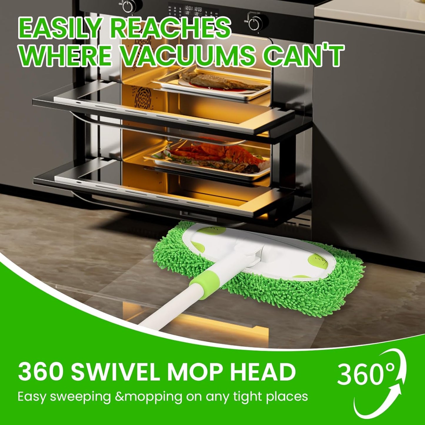 Reusable Microfiber Floor Mop System, Wet & Dry Sweeper Kit, Includes 1 Sweeper Handle, 3 Washable Chenille Mop Pads, Dry & Wet Use for Hardwood, Tile, and Laminate Floor, Green