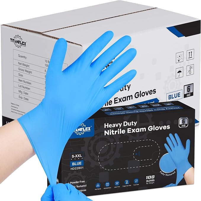 TitanFlex Heavy-Duty Blue Nitrile Gloves, Fully Textured, Mechanic Disposable by TitanFlexDisposableGloves