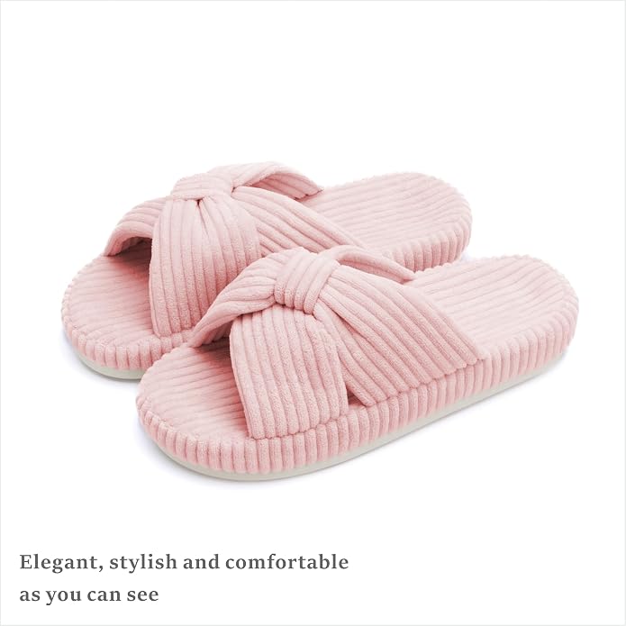 Chantomoo Slippers for Women Memory Foam House Bedroom Corduroy Bow Crossbands - Image 5
