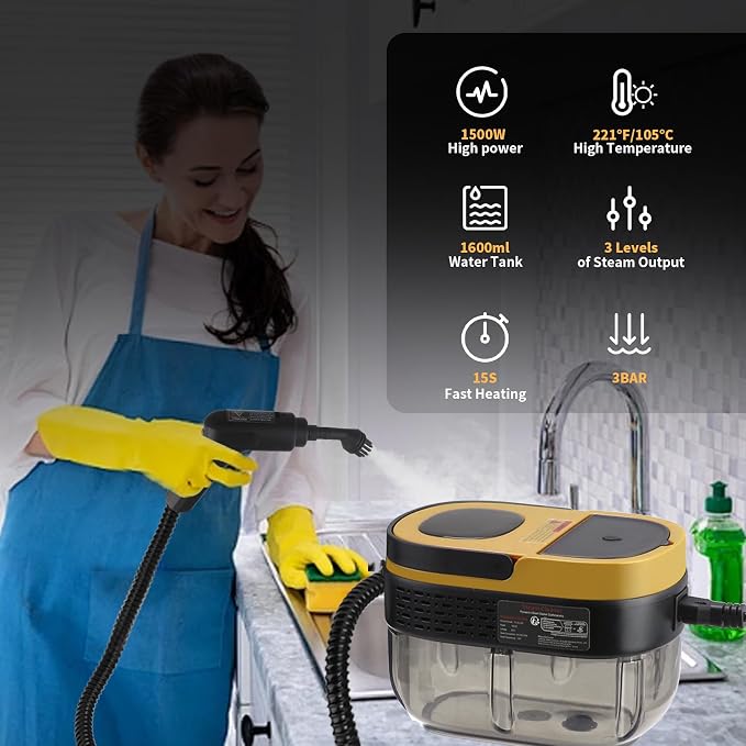 Steam Cleaner, 3-Level Adjustable Handle, 15s Heat-Up, 1.69 Quarts Tank - Image 5