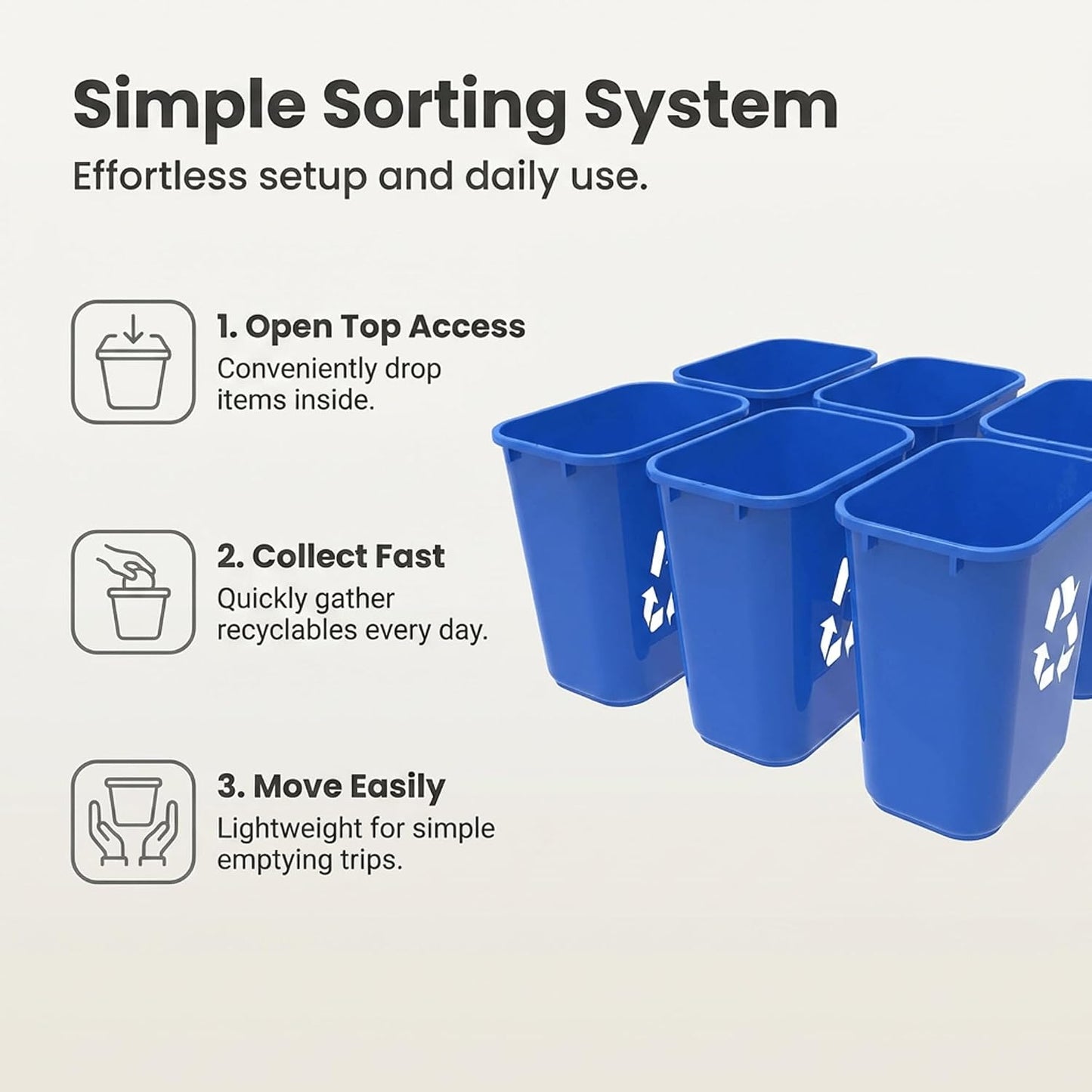 Storex 7-Gallon Blue Recycling Baskets, Case of 6 – Plastic Bins for Office & Kitchen, 28-Quart Rectangular Waste Container