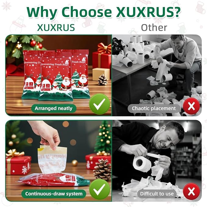 XUXRUS Small Christmas Trash Bags, 3 Gallon Christmas Garbage Bags 50 Count - Image 3