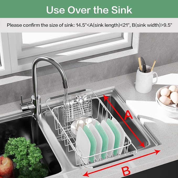 Dish Drainer Rack in Sink Adjustable, Expandable 304 Stainless Steel Metal Dish - Image 4
