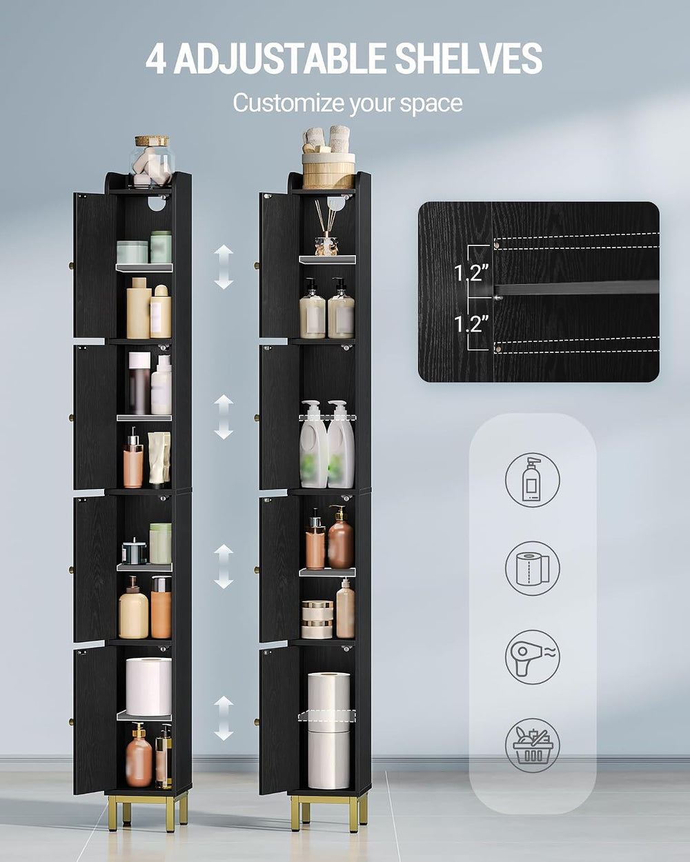Hzuaneri 4-Tier Narrow Tall Storage Cabinet