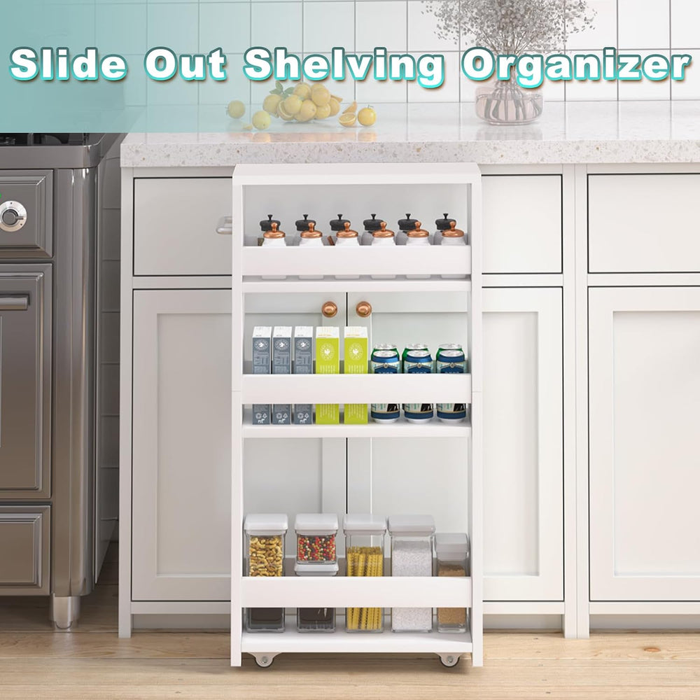 MARTY Slim Rolling Storage Cart, Wood Utility Kitchen Bathroom Laundry Cart