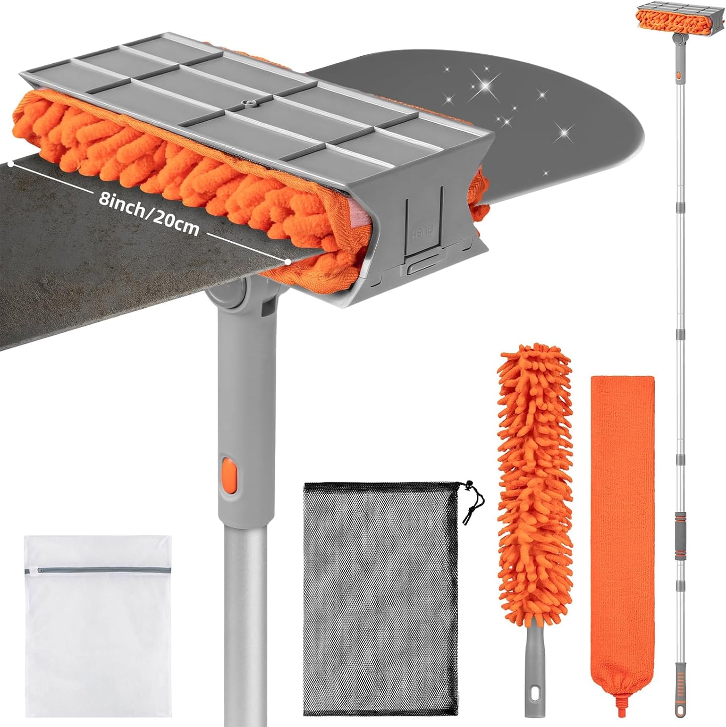 Ceiling Fan Cleaner Duster with 6 Ft/77'' Extension Pole Multi-Functional Chenille Duster Cleaner Kit for Cleaning Fan Blade, Baseboard, Blind, Cobweb, High Ceiling Walls - Reusable & Machine Washable