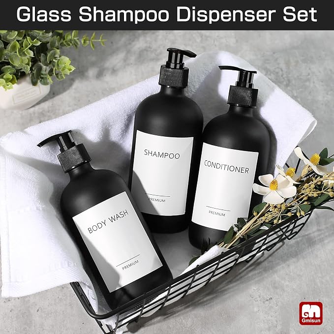 GMISUN Black Shampoo and Conditioner Dispenser, Shower Soap Dispenser Bottles - Image 6