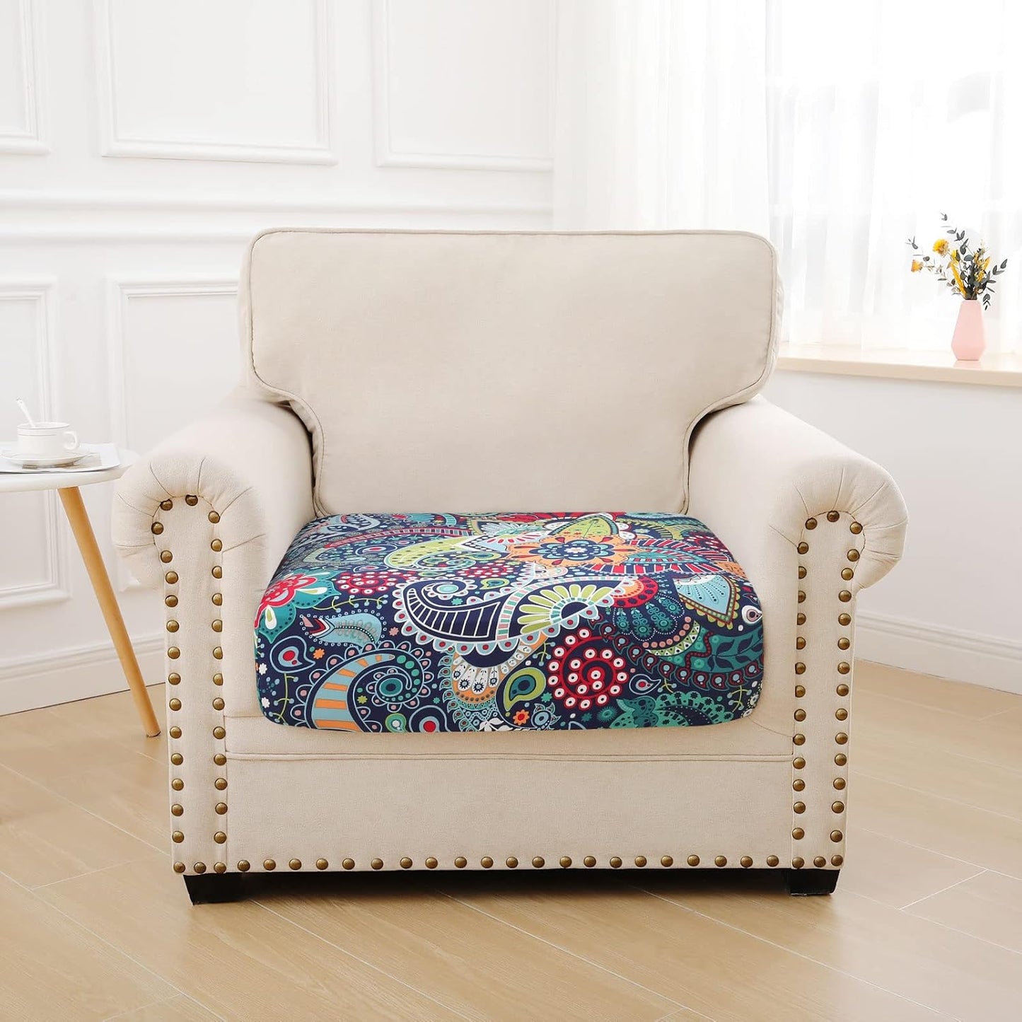 hyha Printed Couch Cushion Covers, Floral Sofa Covers Washable for Cushion Couch, Stretch Pattern Outdoor Cushion Covers for Patio Furniture with Elastic Bottom(Small, Paisley)