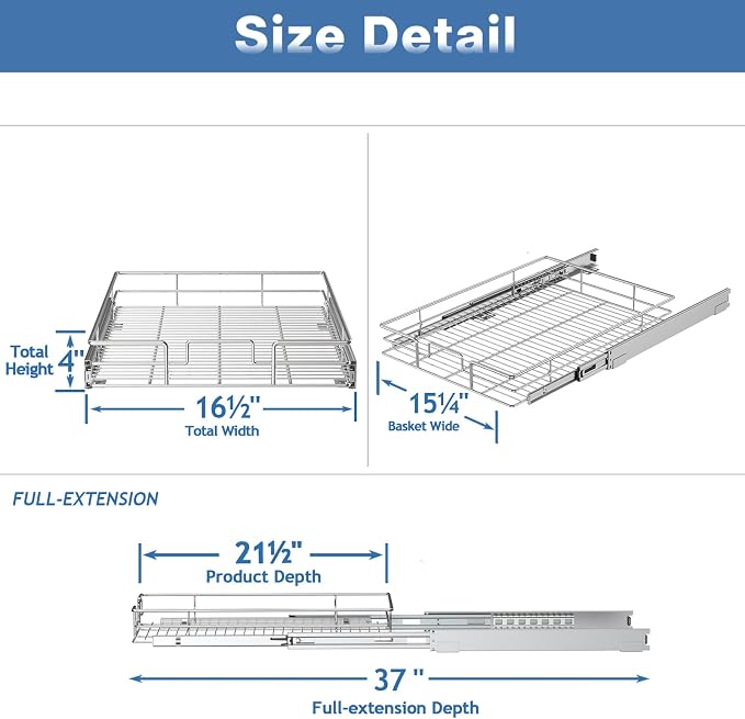 Pull Out Cabinet Organizer 16½" W x 21½" D, Heavy Duty Cabinet Pull Out Shelves - Image 3
