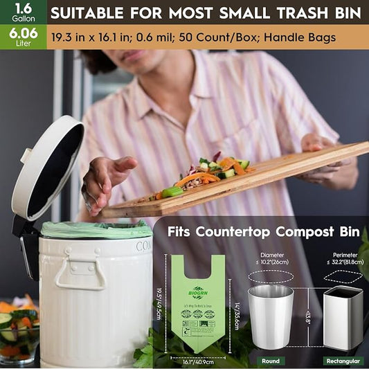 Compostable Trash Bags 1.2-1.6 Gallon Handle Tie 50 Count 0.6 Mil 6.06 Liter - Image 2