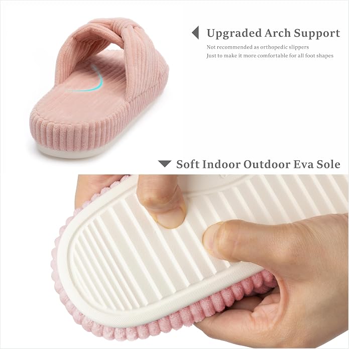 Chantomoo Slippers for Women Memory Foam House Bedroom Corduroy Bow Crossbands - Image 3
