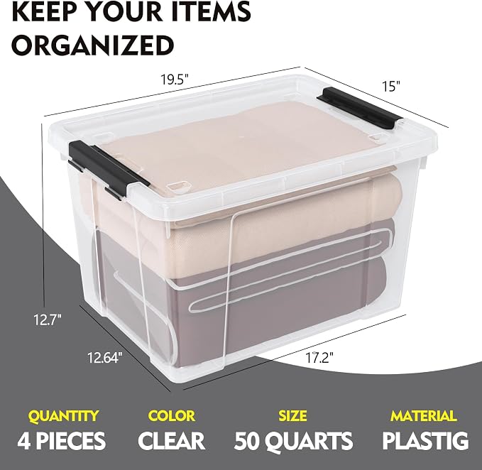 4 Pack Large Clear Plastic Storage Bins - Image 2