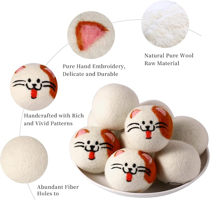 Wool Dryer Balls XL, Cute Cat Face Shape Handmade Dryer Balls Laundry Reusable - Image 4
