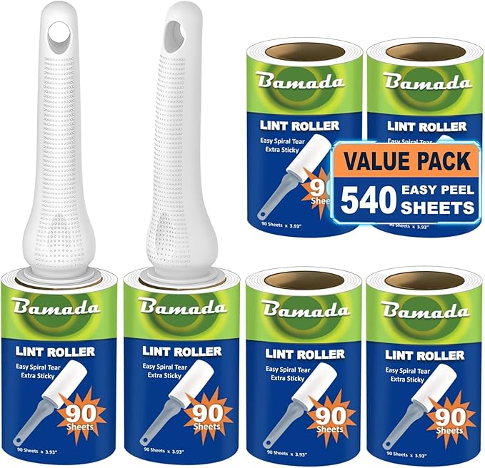 Sticky Lint Roller for Pet Hair: Lint Remover for Dog Cat Hair Mega Value Set by Bamada