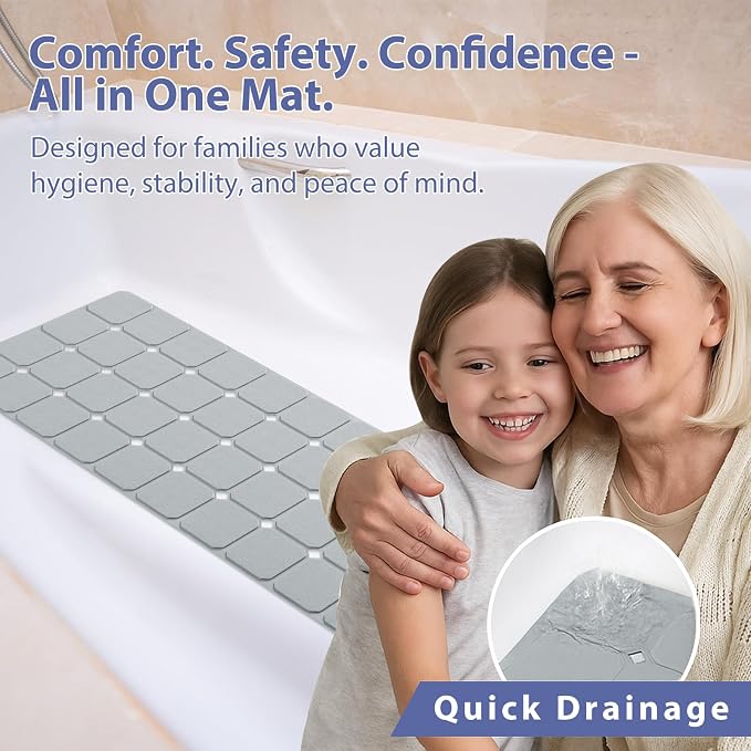 Bathtub Mat Non Slip Silicone Foldable Extra Long Tub Mat Strong Suction Cups & - Image 7