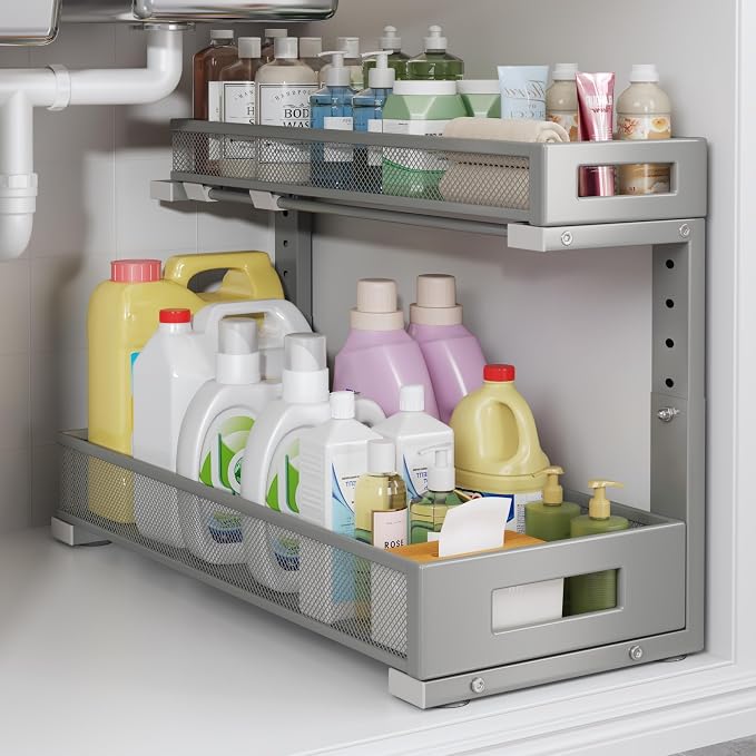 1 Pack 19IN Depth Under Sink Storage Organizer, Large 2-Tier Elegant Mesh Pull by UnderSinkOrganizer