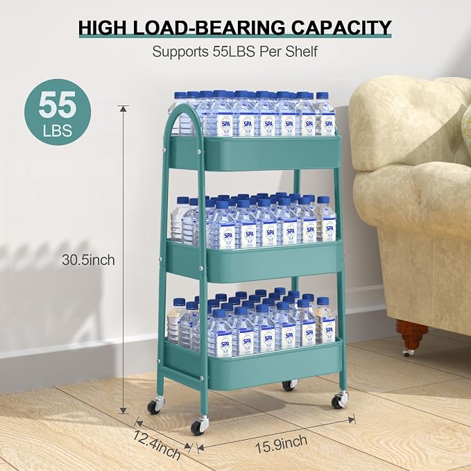 EAGMAK 3 Tier Utility Rolling Cart, Metal Storage Cart - Image 6
