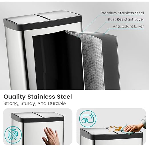60 Liter 16 Gallon Dual Trash Can, Recycle Bins - Image 3