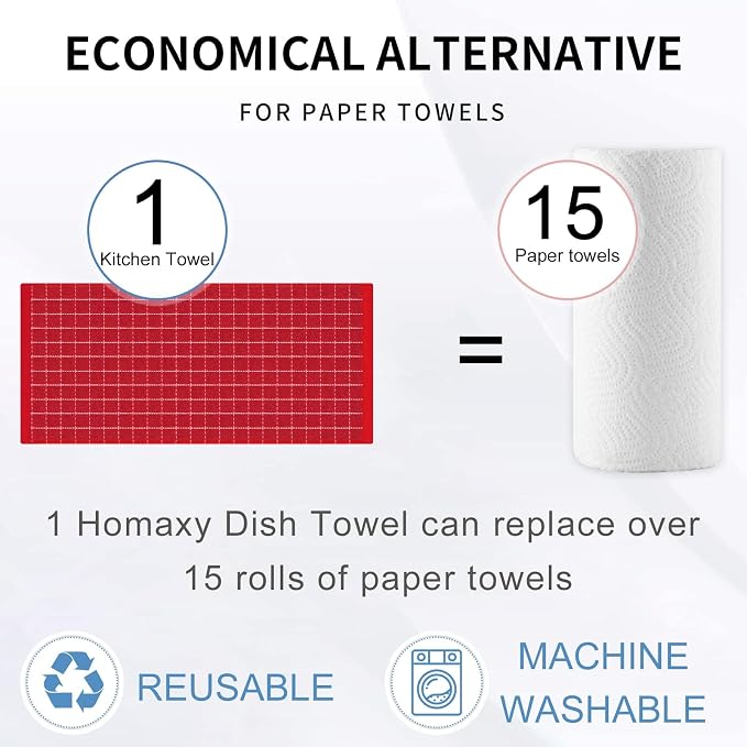 Homaxy 100% Cotton Terry Kitchen Towels, Checkered Designed, Soft and Super - Image 9