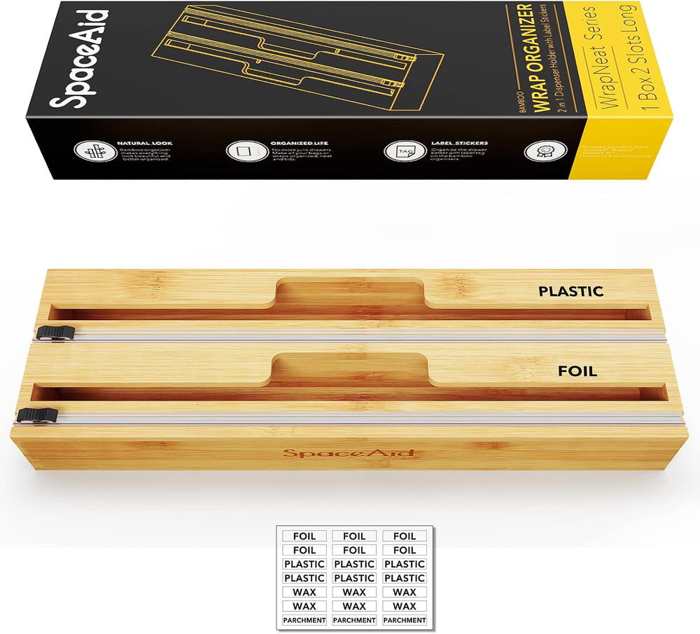 SpaceAid 2 in 1 Long Wrap Dispenser (Need 3" Deep Drawer) with Cutter, P...