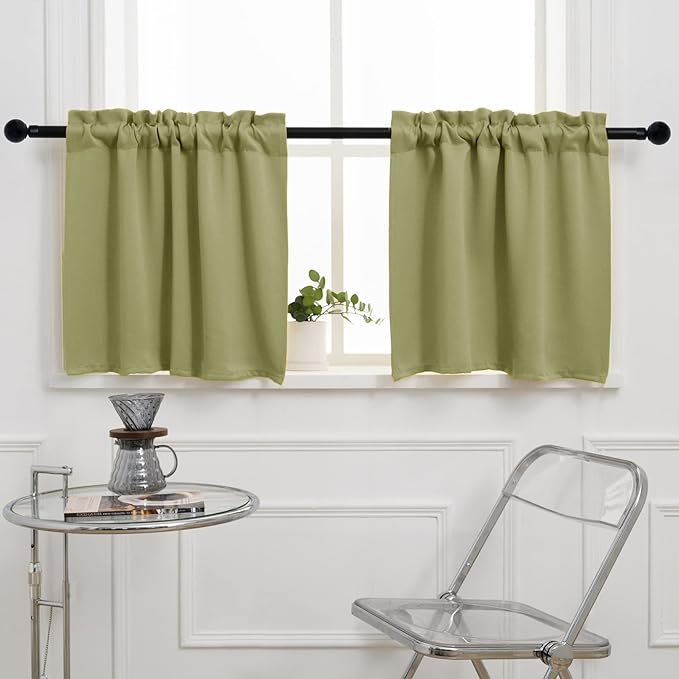 Pickluc Cafe Kitchen Curtains 36 Inches Long 2 Panels, Short Black Out Curtain by PICKLUC