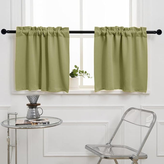 Pickluc Cafe Kitchen Curtains 36 Inches Long 2 Panels, Short Black Out Curtain by PICKLUC
