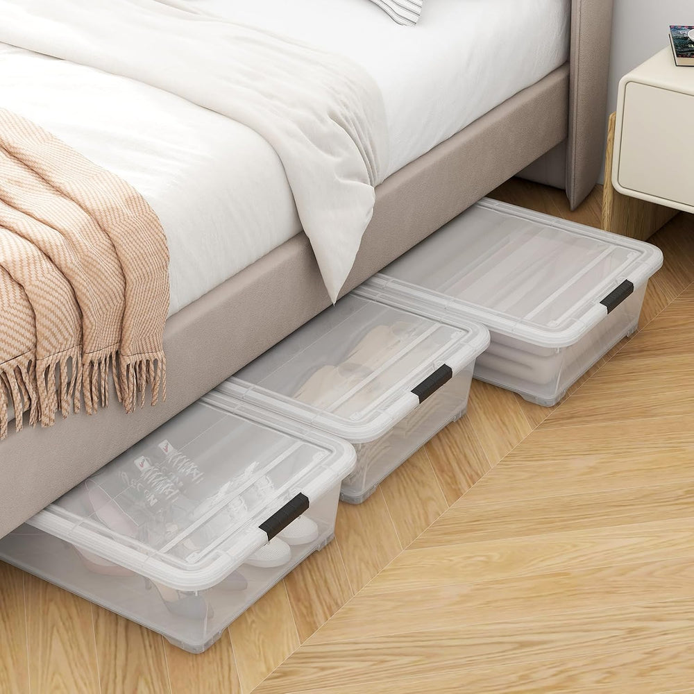 4-Pack 50 Qt Clear Plastic Under Bed Storage Containers with Wheels