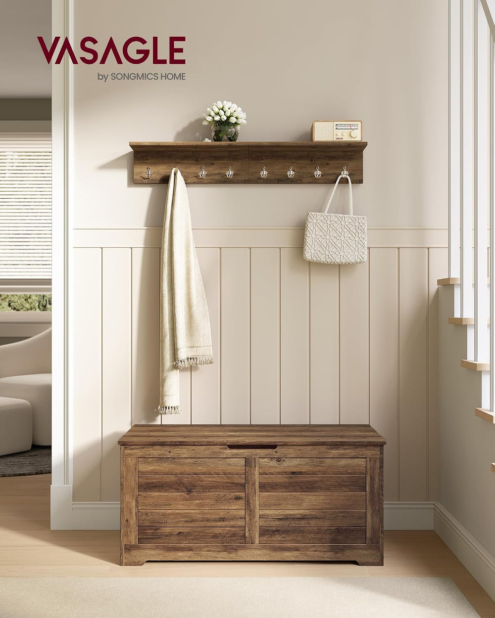 VASAGLE Storage Chest, 39.4 Inches Width Bench with 2 Safety Hinges