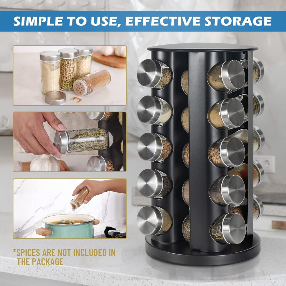 Tianifa Black Countertop Revolving Spice Rack, Empty 20-Jars Rotating Spice R...