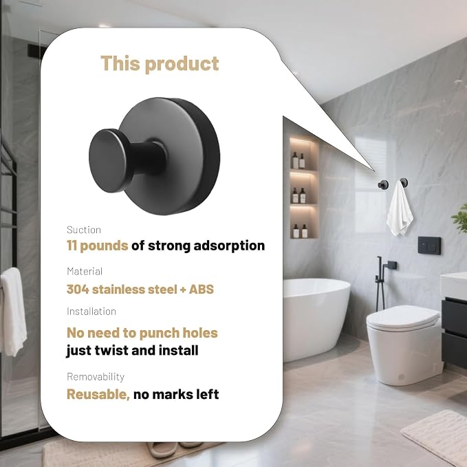 4 Pcs Suction Cup Hooks for Shower，Removable Hooks，Towel Hook，Suction Hook for - Image 8